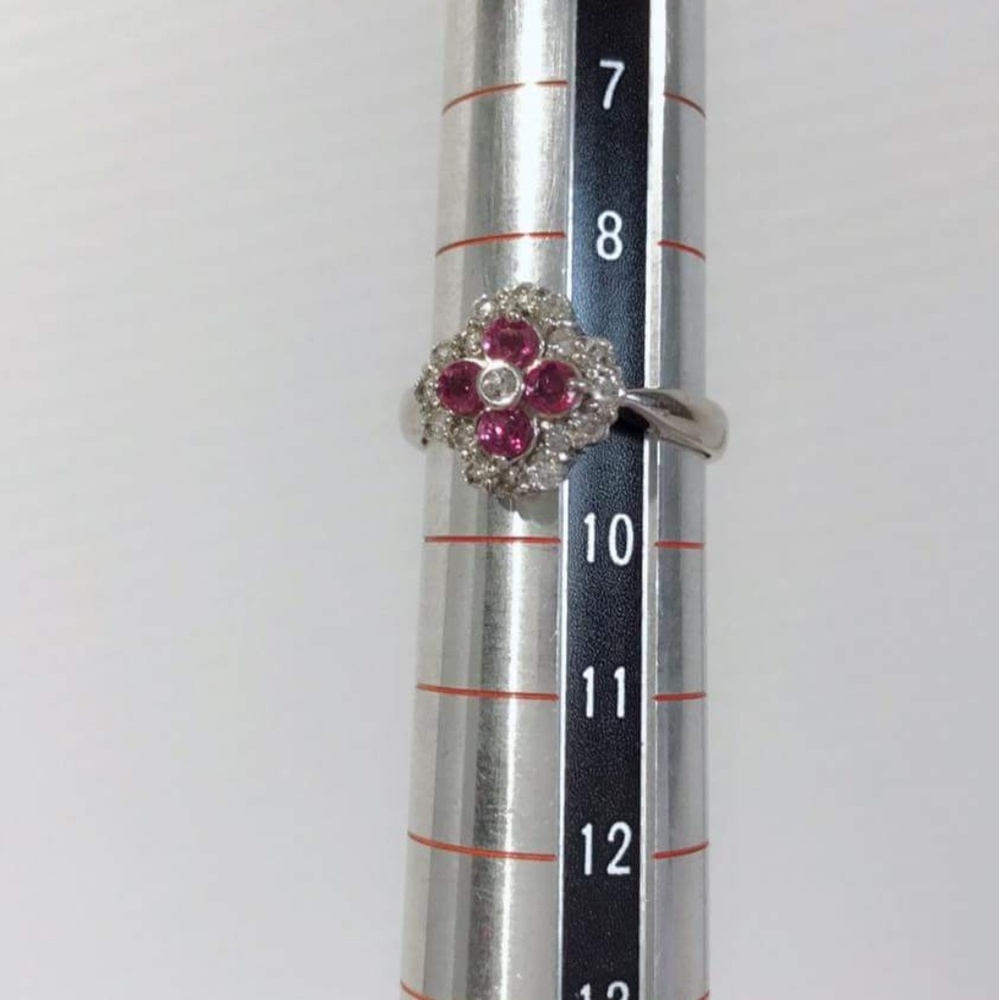 Platinum  900 Ruby Diamond Ring - Picture 2 of 4
